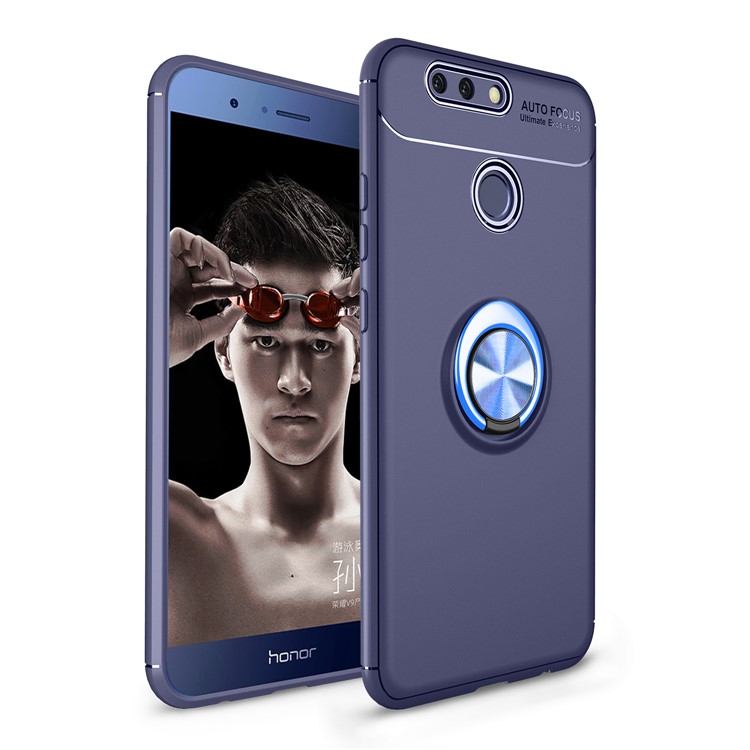 Finger Ring Kickstand TPU Mobile Casing for Huawei Honor 8 Pro/Honor V9 (Built-in Metal Sheet) - Blue-1