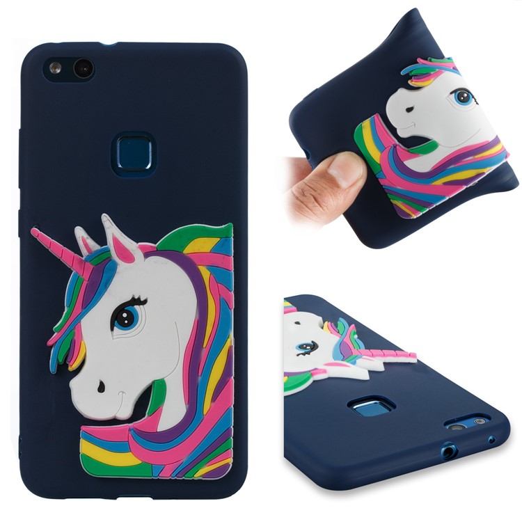 For Huawei P10 Lite Lovely 3D Unicorn Soft TPU Mobile Phone Cover - Dark Blue-1