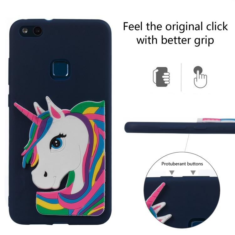 For Huawei P10 Lite Lovely 3D Unicorn Soft TPU Mobile Phone Cover - Dark Blue-3