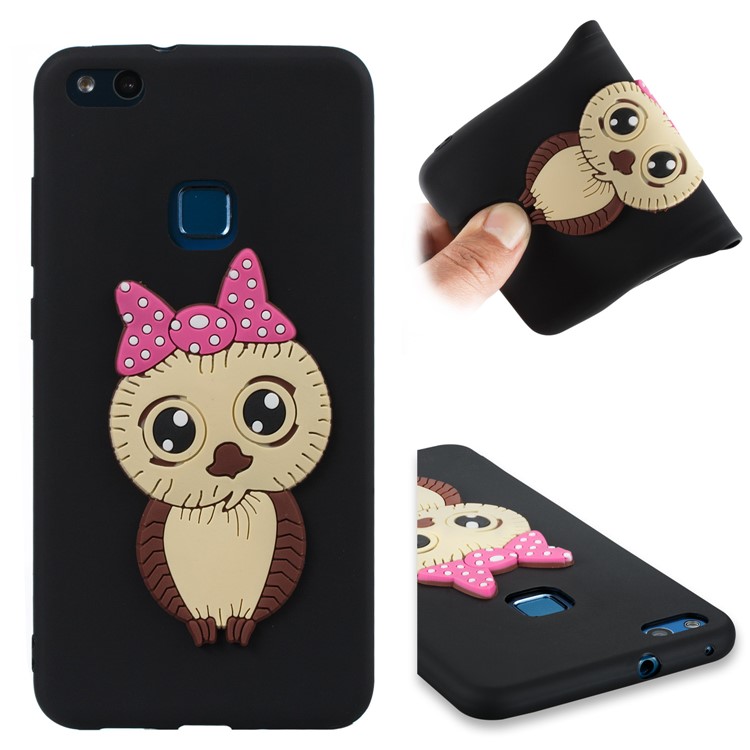 Cute 3D Female Owl Pattern TPU Soft Phone Case for Huawei P10 Lite - Black-1