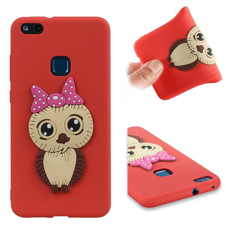 Cute 3D Female Owl Pattern TPU Soft Phone Back Cover for Huawei P10 Lite - Red-1