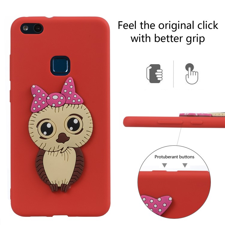 Cute 3D Female Owl Pattern TPU Soft Phone Back Cover for Huawei P10 Lite - Red-2