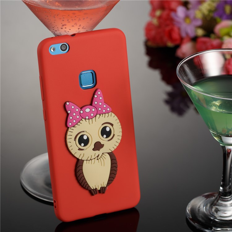 Cute 3D Female Owl Pattern TPU Soft Phone Back Cover for Huawei P10 Lite - Red-3