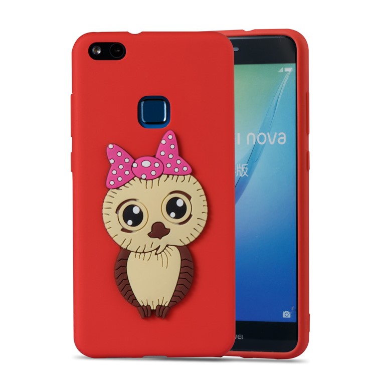 Cute 3D Female Owl Pattern TPU Soft Phone Back Cover for Huawei P10 Lite - Red-4
