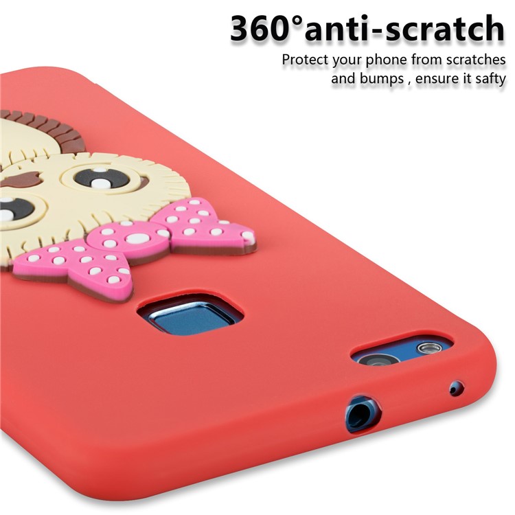Cute 3D Female Owl Pattern TPU Soft Phone Back Cover for Huawei P10 Lite - Red-5
