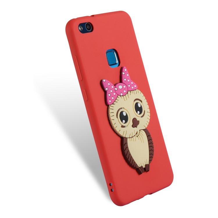 Cute 3D Female Owl Pattern TPU Soft Phone Back Cover for Huawei P10 Lite - Red-6