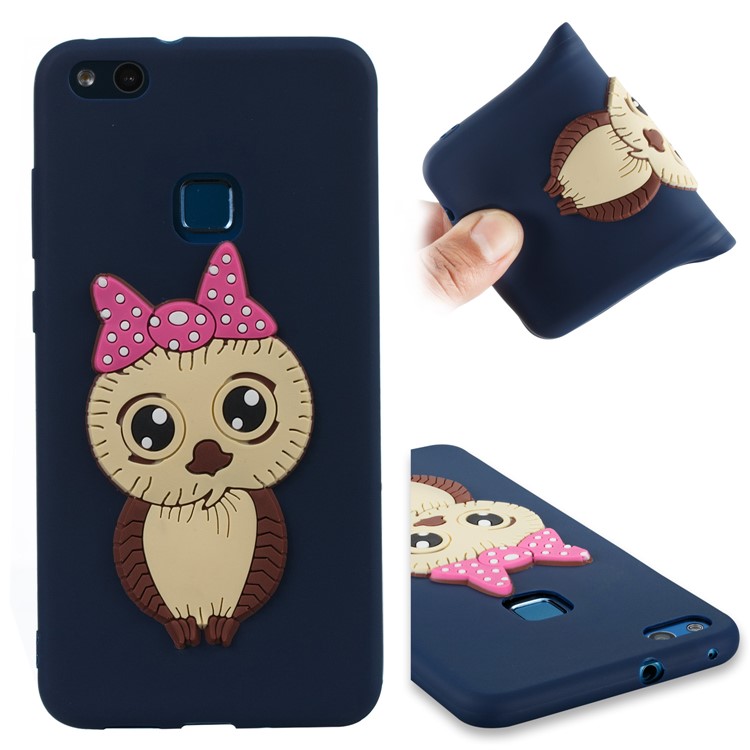 For Huawei P10 Lite Cute 3D Female Owl Pattern TPU Soft Phone Lightweight Back Case - Dark Blue-1