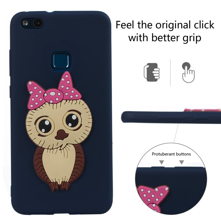 For Huawei P10 Lite Cute 3D Female Owl Pattern TPU Soft Phone Lightweight Back Case - Dark Blue-3