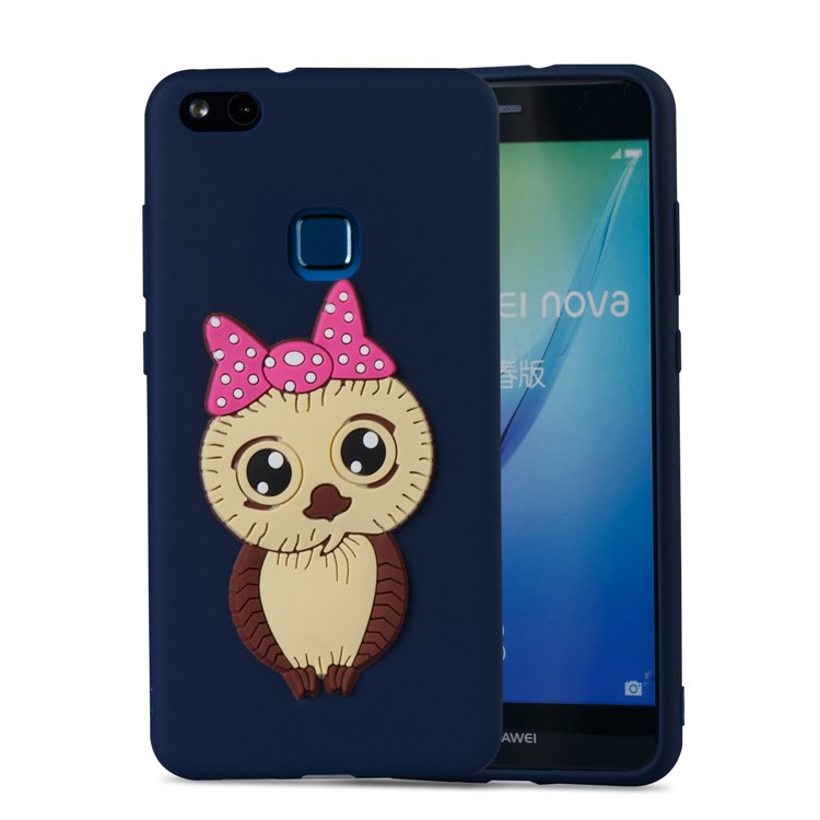 For Huawei P10 Lite Cute 3D Female Owl Pattern TPU Soft Phone Lightweight Back Case - Dark Blue-5