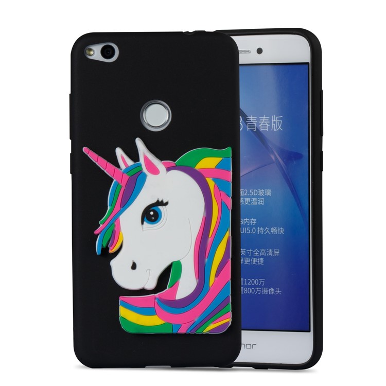 Cute 3D Unicorns TPU Soft Phone Case for Huawei P8 Lite (2017)/Honor 8 Lite - Black-5