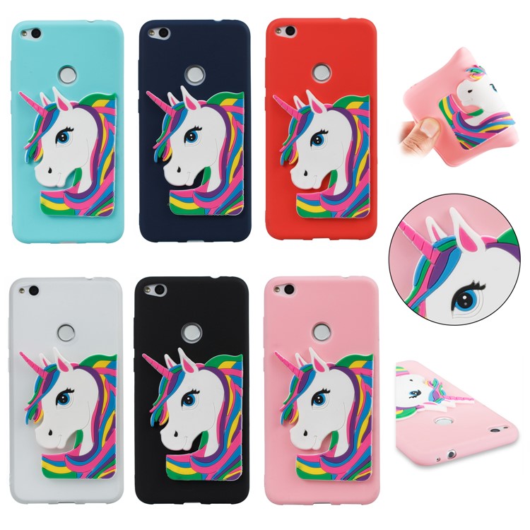 Cute 3D Unicorns TPU Soft Phone Case for Huawei P8 Lite (2017)/Honor 8 Lite - Black-7