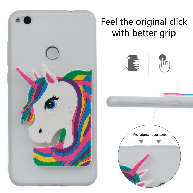 Cute 3D Unicorns TPU Soft Phone Cover for Huawei P8 Lite (2017)/Honor 8 Lite - White-3