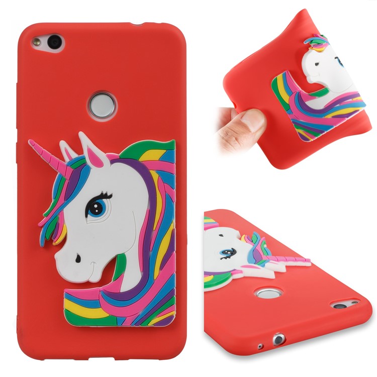Cute 3D Unicorns TPU Soft Phone Shell for Huawei P8 Lite (2017)/Honor 8 Lite - Red-1