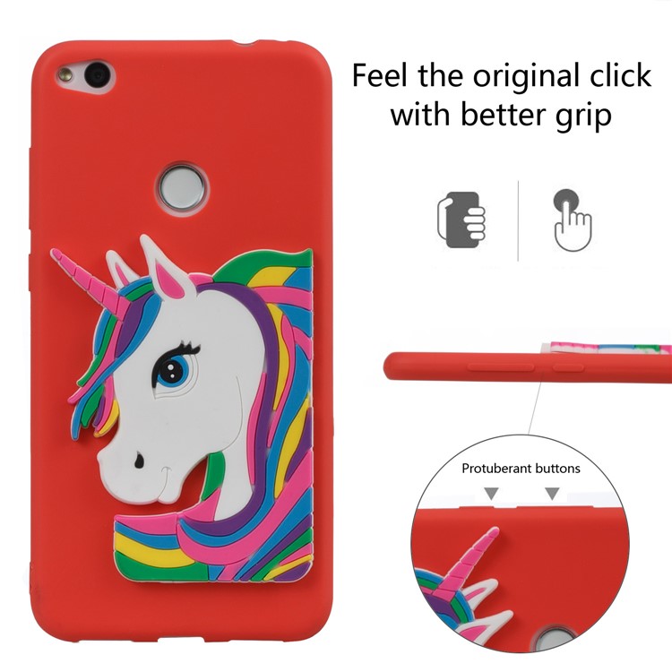 Cute 3D Unicorns TPU Soft Phone Shell for Huawei P8 Lite (2017)/Honor 8 Lite - Red-3