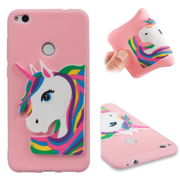 Cute 3D Unicorns TPU Soft Phone Casing for Huawei P8 Lite (2017)/Honor 8 Lite - Pink-1