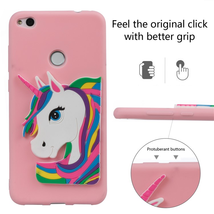 Cute 3D Unicorns TPU Soft Phone Casing for Huawei P8 Lite (2017)/Honor 8 Lite - Pink-3