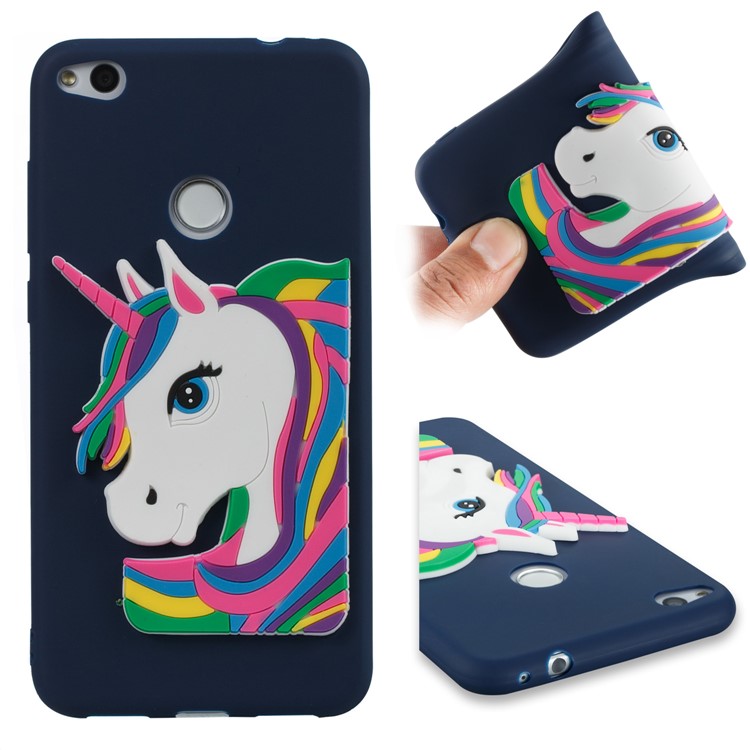 Cute 3D Unicorns TPU Soft Cell Phone Case for Huawei P8 Lite (2017)/Honor 8 Lite - Dark Blue-1
