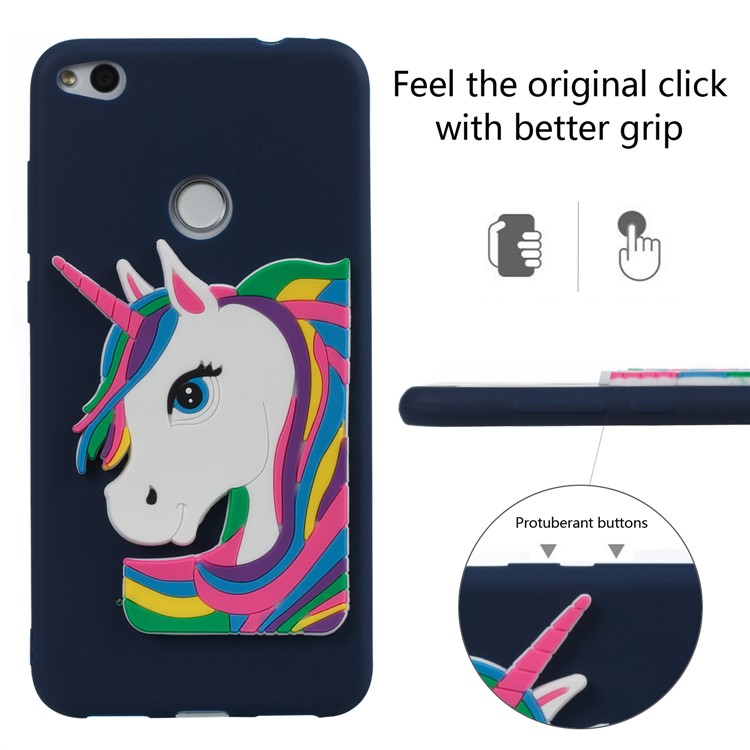 Cute 3D Unicorns TPU Soft Cell Phone Case for Huawei P8 Lite (2017)/Honor 8 Lite - Dark Blue-3