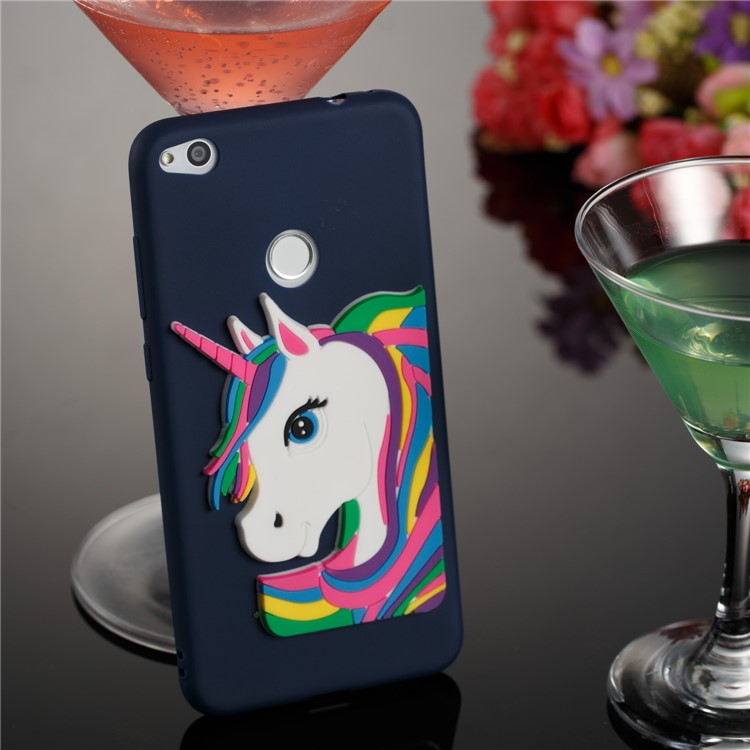 Cute 3D Unicorns TPU Soft Cell Phone Case for Huawei P8 Lite (2017)/Honor 8 Lite - Dark Blue-4