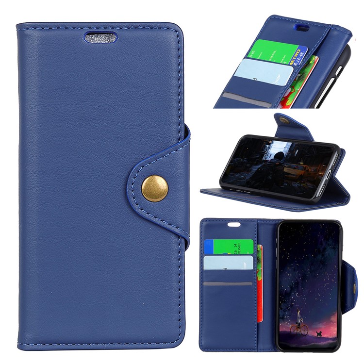 Crazy Horse Textured Leather Wallet Mobile Cover with Stand for Huawei Honor 7X - Blue-1