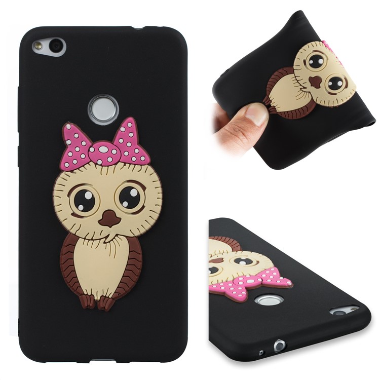 Cute 3D Female Owl TPU Soft Phone Case for Huawei P8 Lite (2017)/Honor 8 Lite - Black-1