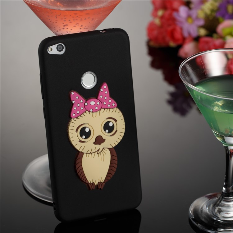 Cute 3D Female Owl TPU Soft Phone Case for Huawei P8 Lite (2017)/Honor 8 Lite - Black-4