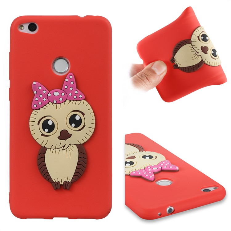 Cute 3D Female Owl TPU Soft Phone Shell for Huawei P8 Lite (2017)/Honor 8 Lite - Red-1