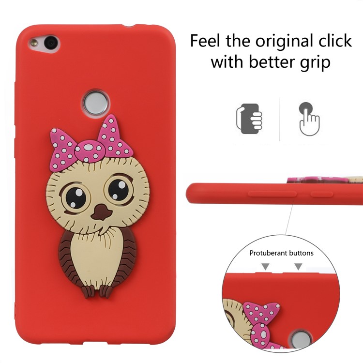 Cute 3D Female Owl TPU Soft Phone Shell for Huawei P8 Lite (2017)/Honor 8 Lite - Red-3