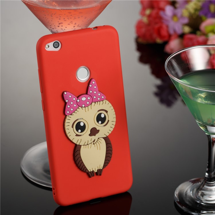 Cute 3D Female Owl TPU Soft Phone Shell for Huawei P8 Lite (2017)/Honor 8 Lite - Red-4