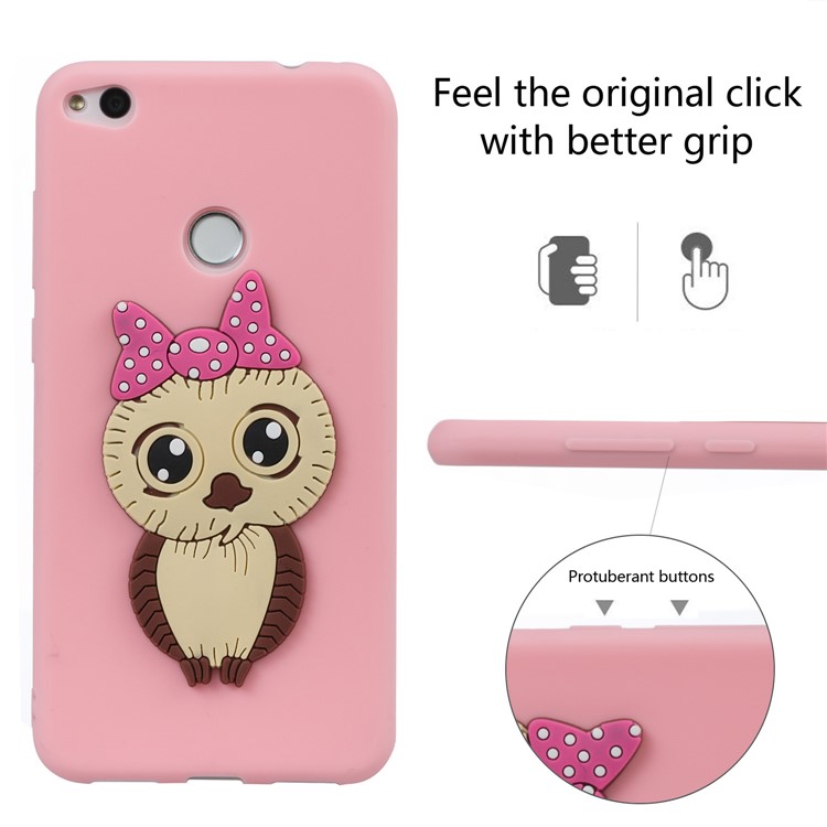 Cute 3D Female Owl TPU Soft Phone Casing for Huawei P8 Lite (2017)/Honor 8 Lite - Pink-3