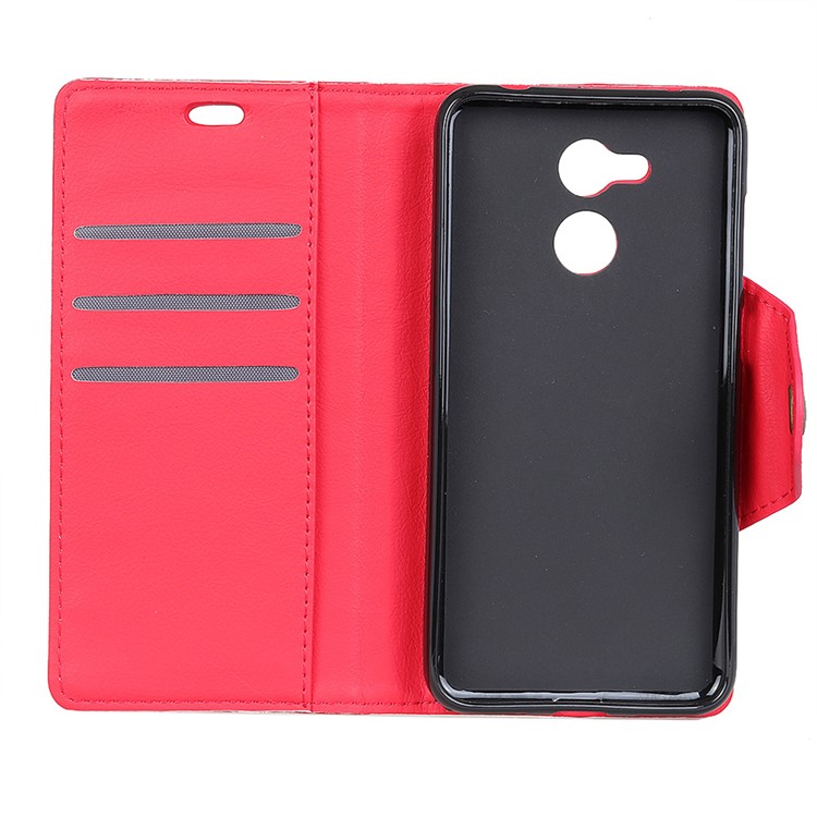 For Huawei Honor V9 Play PU Leather Wallet Stand Mobile Protective Cover Accessory - Red-5