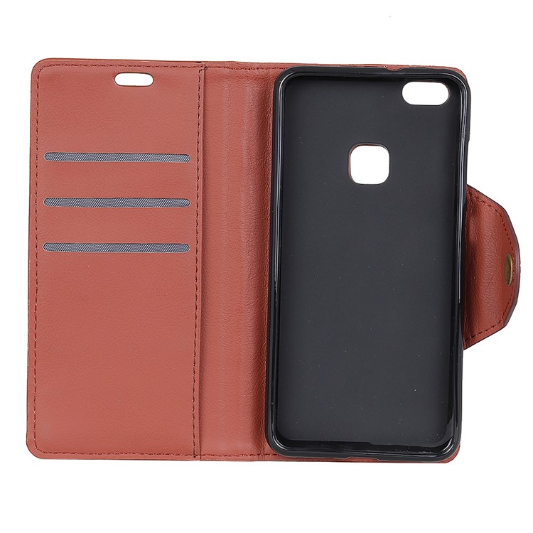 Textured PU Leather Wallet Stand Phone Accessory Cover for Huawei P10 Lite - Brown-5