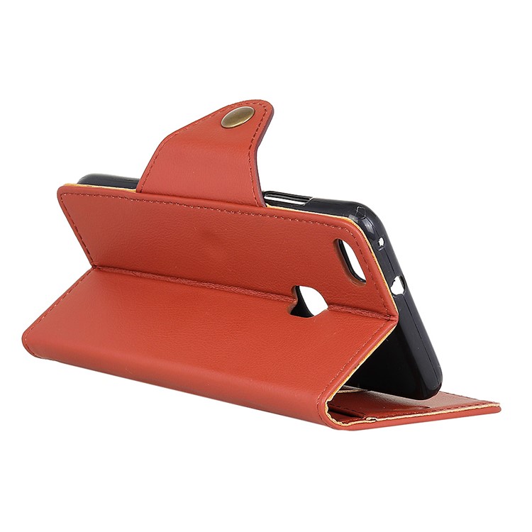 Textured PU Leather Wallet Stand Phone Accessory Cover for Huawei P10 Lite - Brown-6