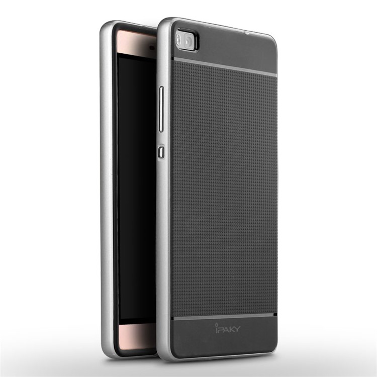 IPAKY for Huawei Ascend P8 Hybrid Shield PC Bumper + TPU Cover - Silver-1
