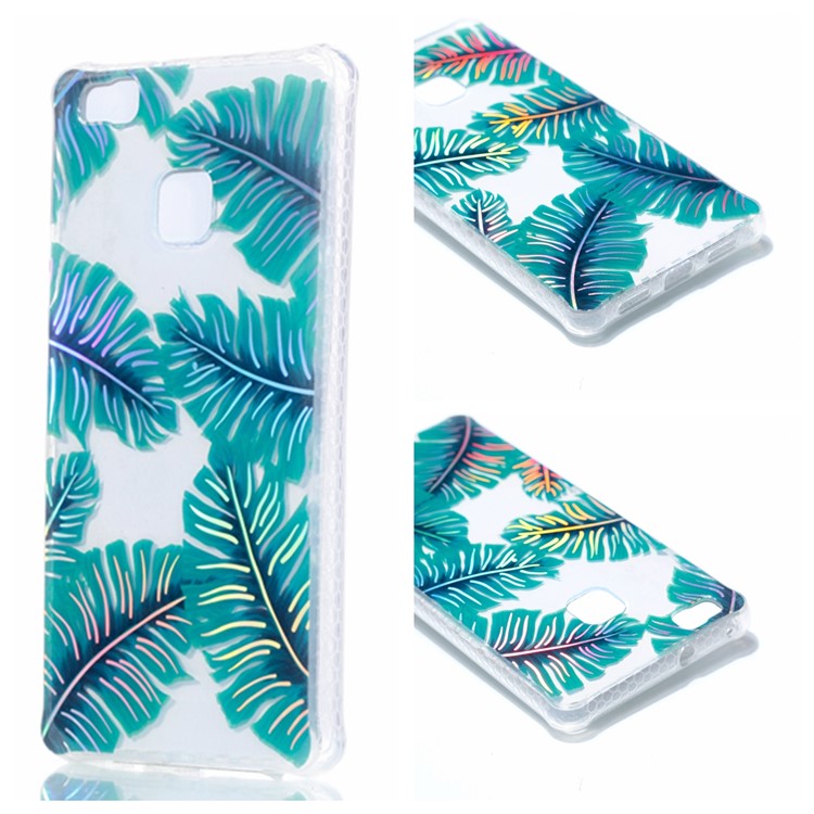 Electroplating IMD Soft TPU Protective Cover Shell for Huawei P9 Lite/G9 Lite - Green Leaves-1