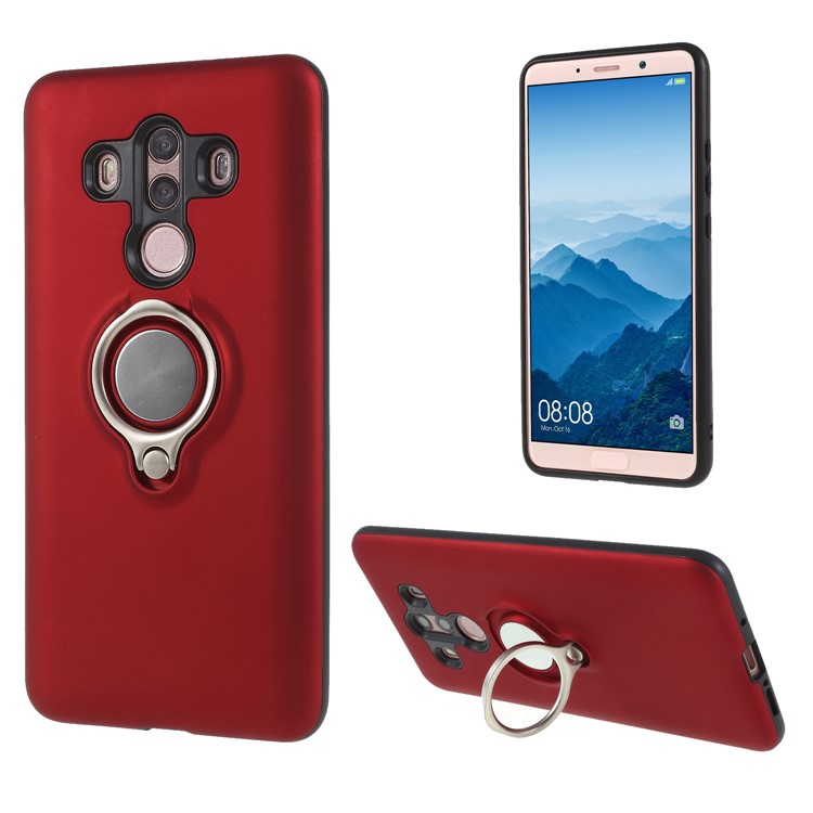 Magnetic Finger Ring Kickstand PC + TPU Hybrid Phone Case for Huawei Mate 10 Pro - Red-1