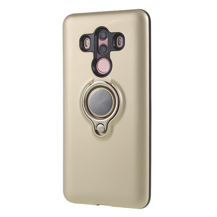 Magnetic Finger Ring Kickstand Hybrid PC + TPU Protection Mobile Phone Case for Huawei Mate 10 Pro - Gold-3