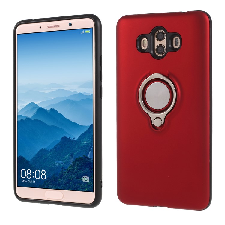 Magnetic Finger Ring Kickstand Hybrid PC + TPU Case for Huawei Mate 10 - Red-1