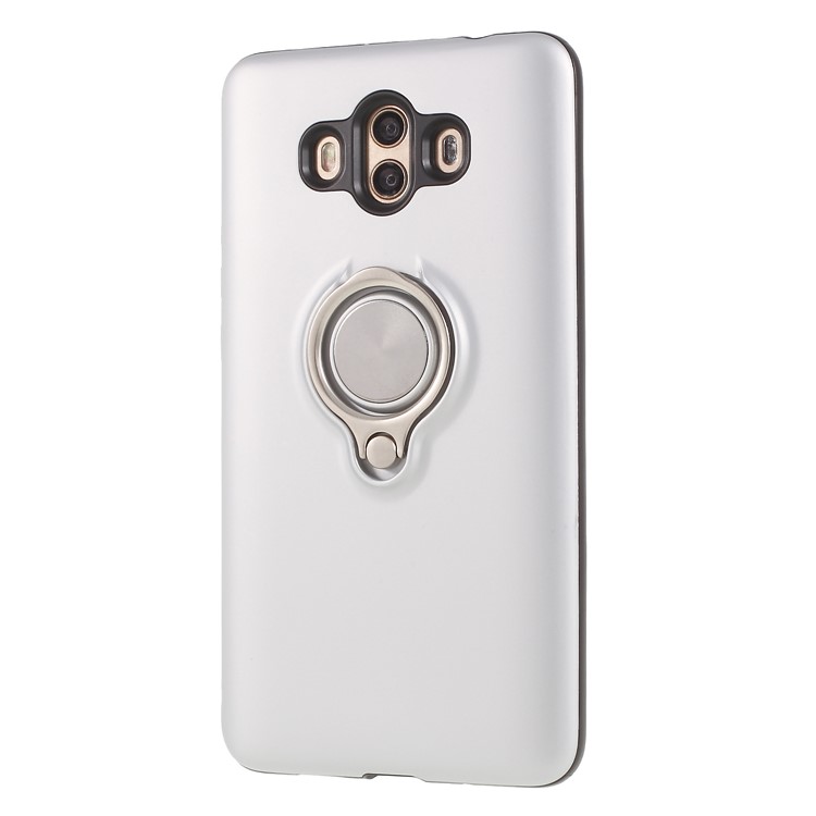 Magnetic Finger Ring Kickstand Hybrid PC + TPU Shell for Huawei Mate 10 - White-3