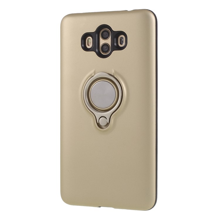 Magnetic Finger Ring Kickstand PC + TPU Hybrid Phone Case for Huawei Mate 10 - Gold-3