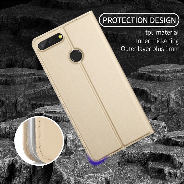 Auto-absorbed Leather Smart Mobile Case for Huawei Honor 9 Lite / Honor 9 Youth Edition - Gold-5
