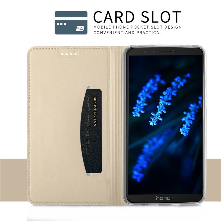 Auto-absorbed Leather Smart Mobile Case for Huawei Honor 9 Lite / Honor 9 Youth Edition - Gold-6
