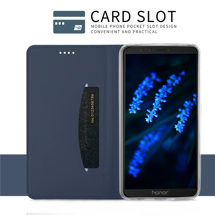 Auto-absorbed Card Holder Leather Phone Cover for Huawei Honor 9 Lite / Honor 9 Youth Edition - Dark Blue-6