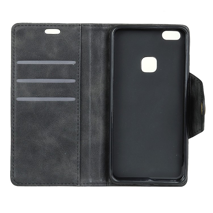 Textured PU Leather Wallet Phone case Shell with Stand for Huawei P10 Lite - Black-3