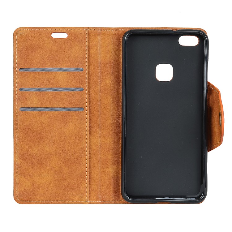 Textured PU Leather Wallet Mobile Shell with Stand for Huawei P10 Lite - Brown-3