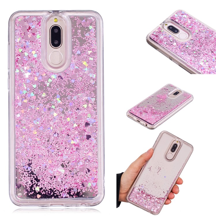 Glitter Floating Quicksand Mirror Surface TPU Mobile Casing for Huawei Mate 10 Lite / Maimang 6 - Pink-1