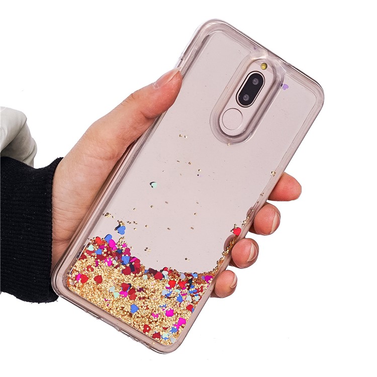 Glitter Floating Quicksand Mirror Surface TPU Phone Shell for Huawei Mate 10 Lite / Honor 9i (India) - Gold-5