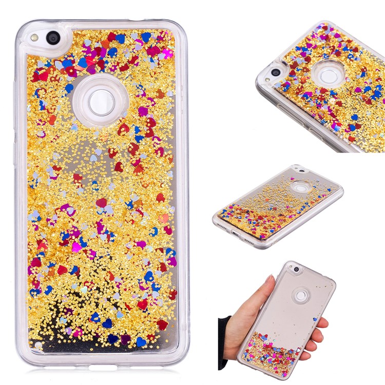 Dynamic Glitter Sequins Liquid Case Mirror Surface TPU Phone Cover for Huawei P8 Lite (2017)/Honor 8 Lite - Gold-1