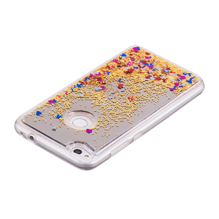 Dynamic Glitter Sequins Liquid Case Mirror Surface TPU Phone Cover for Huawei P8 Lite (2017)/Honor 8 Lite - Gold-5