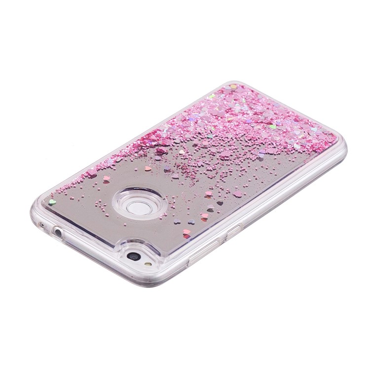 Dynamic Glitter Sequins Liquid Case Mirror Surface TPU Phone Shell for Huawei P8 Lite (2017)/Honor 8 Lite - Pink-4